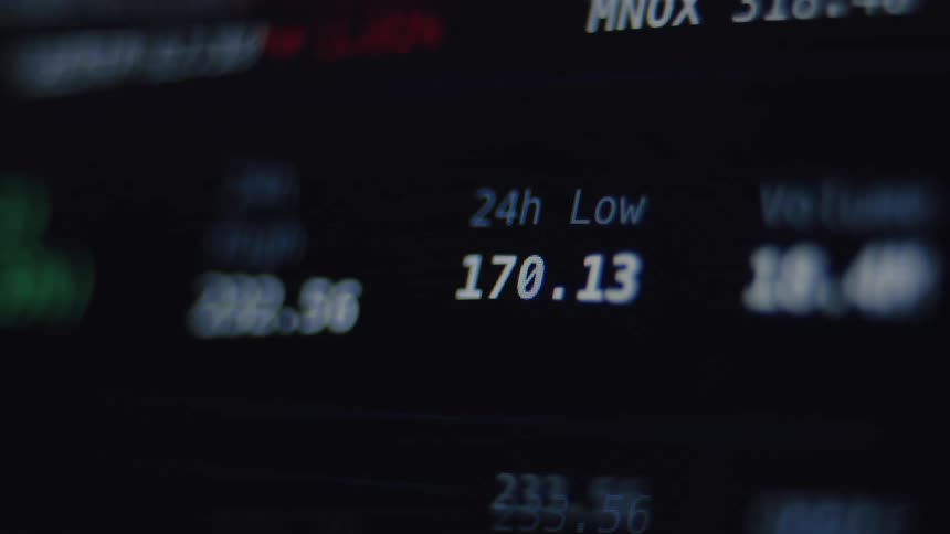 A close-up of a digital stock market screen showing a 24-hour low price amidst fluctuating financial data