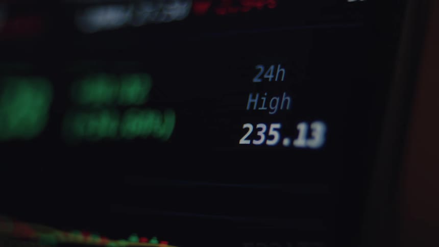 A macro close-up of a digital financial chart displaying the 24-hour high price for a stock or cryptocurrency
