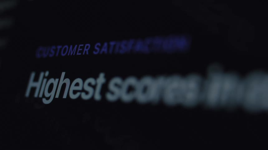 A digital screen displays a business presentation focused on achieving the highest scores in customer satisfaction