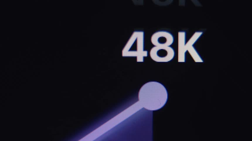 A macro close-up of a digital counter on a screen rapidly increasing to 48,000, representing growing social media engagement