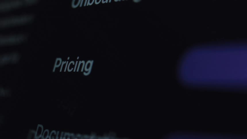 A macro shot shows a user clicking on the pricing tab of a website, revealing the cost savings from automation