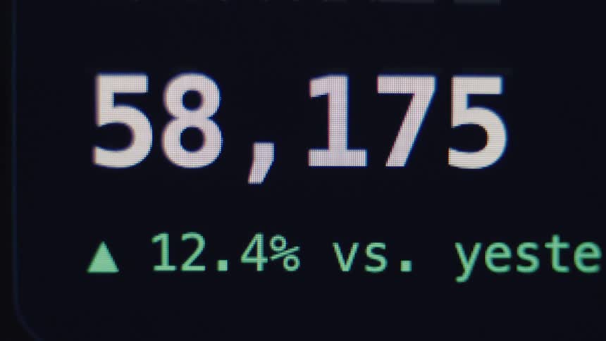 Close-up of a digital dashboard showing a counter for active users rapidly increasing in real-time