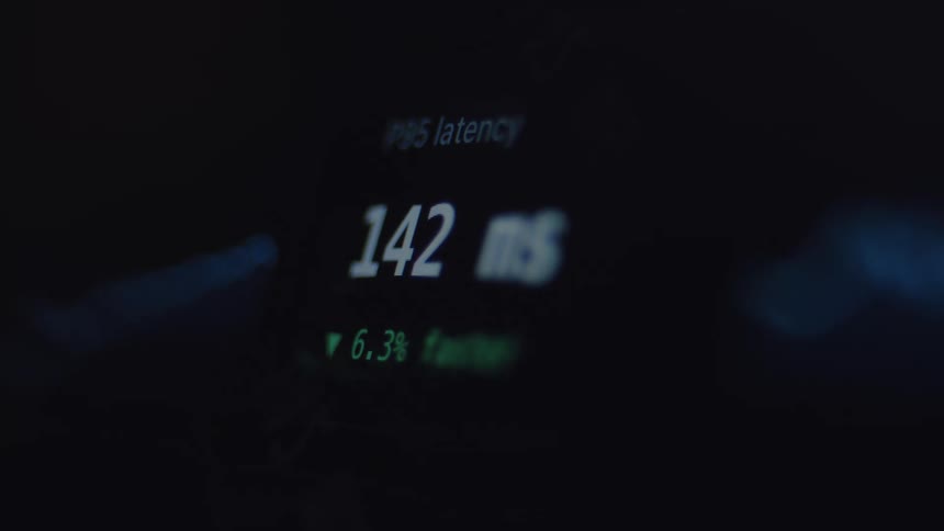 A close-up of a computer screen showing fluctuating latency data measured in milliseconds