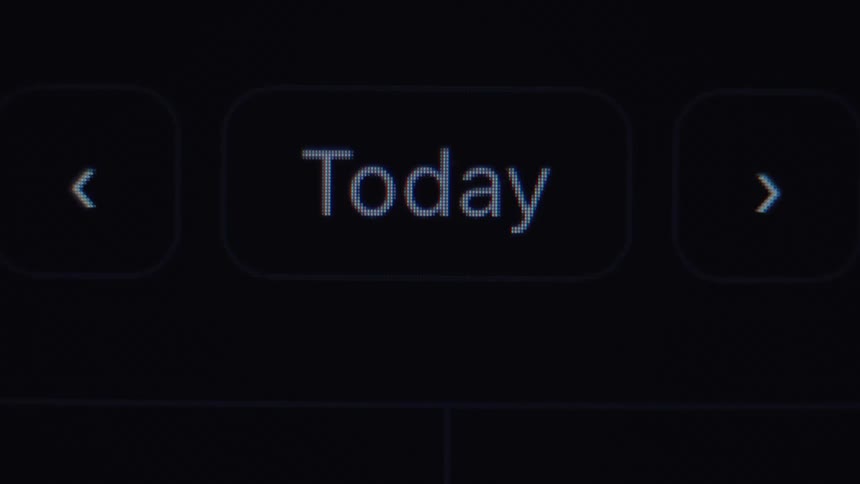A close-up macro shot of the 'Today' button on a digital calendar interface on a screen