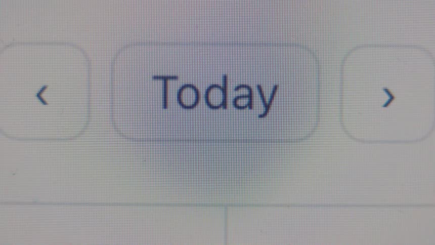 A close-up of a digital calendar's 'Today' button on a screen that fades to black