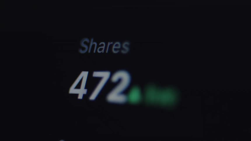A close-up of a live social media share counter rapidly increasing, showing content going viral