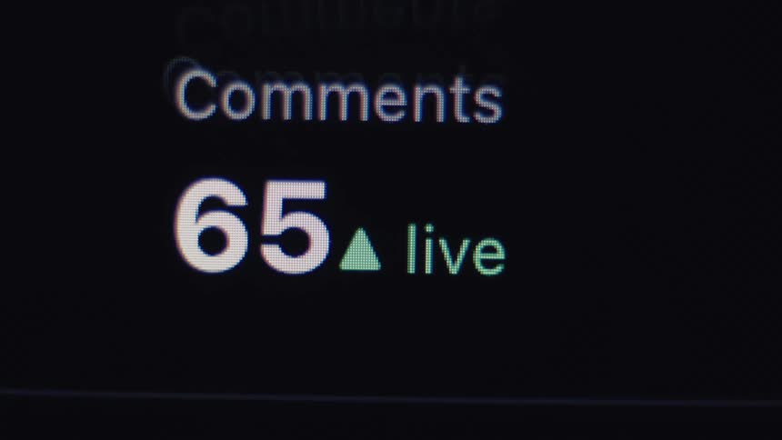 A close-up shot of a digital counter tracking the rapidly increasing number of live comments on a social media stream