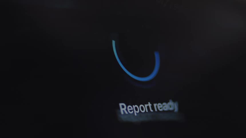 A digital screen shows a 'Generating your report' loading animation which completes with a 'Report ready' message and a checkmark