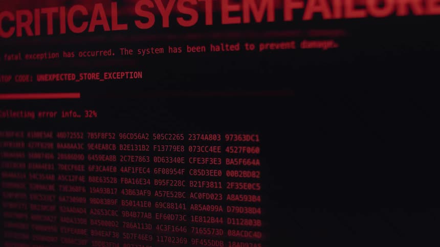 A cascade of system error messages and pop-up warnings leads to a critical system failure and a forced restart