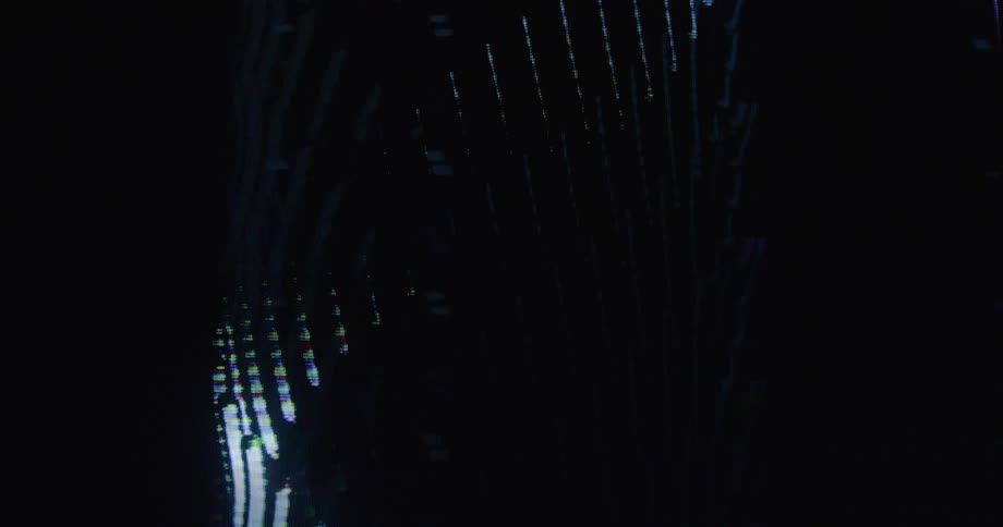 Abstract glitch art featuring distorted lines and static flickering on a dark analog TV screen