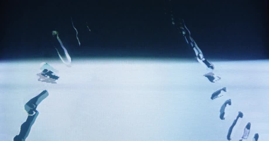 Abstract close-up of a television screen displaying distorted analog static and glitching digital noise