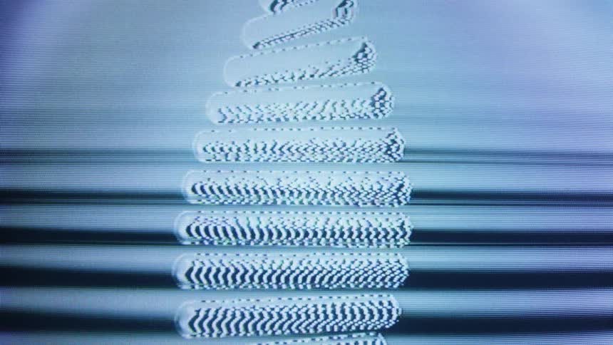 An abstract animation of distorted static shapes wobbling vertically on a retro television screen