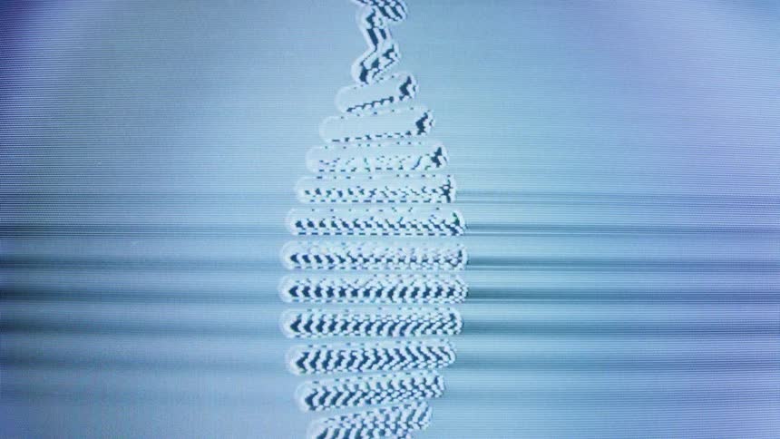 Distorted TV signal creates a waving, abstract shape of static noise on a monitor