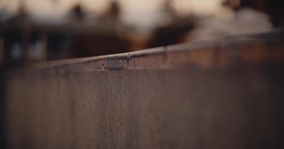 A gritty concrete wall is shown in extreme close-up with a soft, out-of-focus background during golden hour