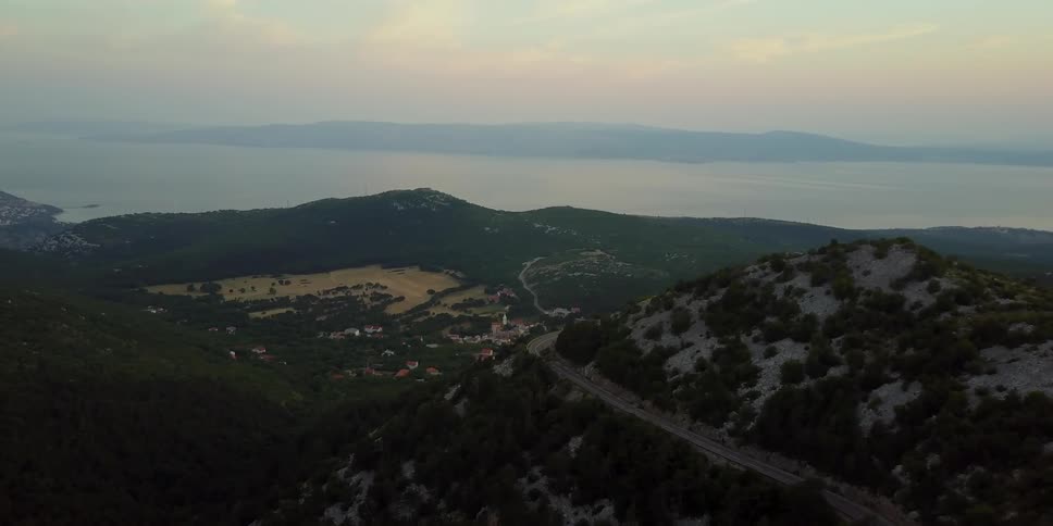 Aerial view of houses near a beach