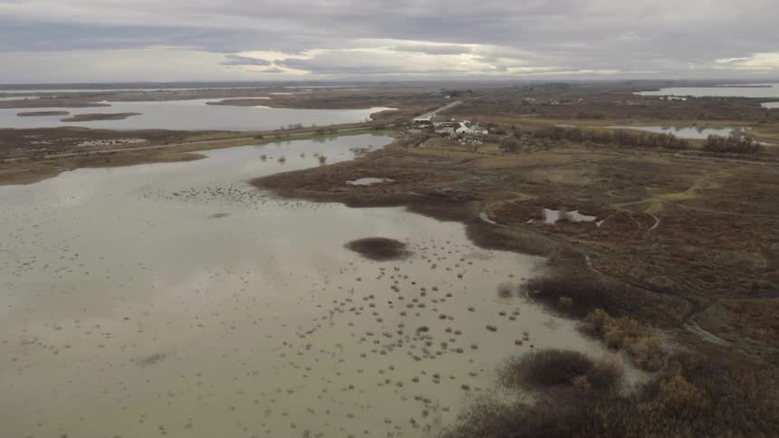 Marshy flatlands on a cloudy day