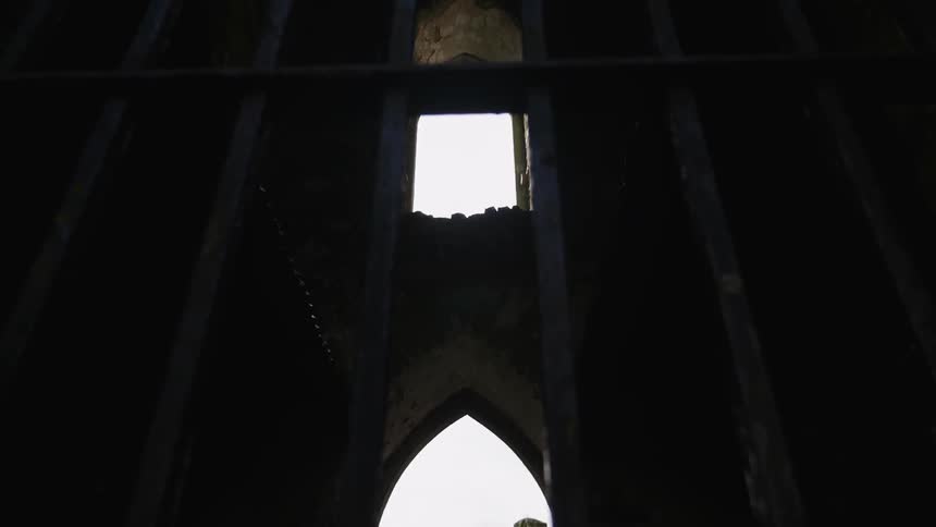 Inside this building are two arched windows