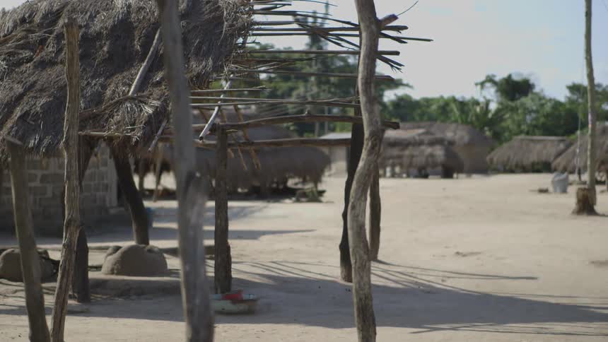 A view of stick and grass huts