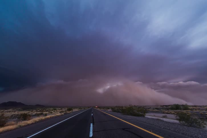Lightning storm rolls over flat plains