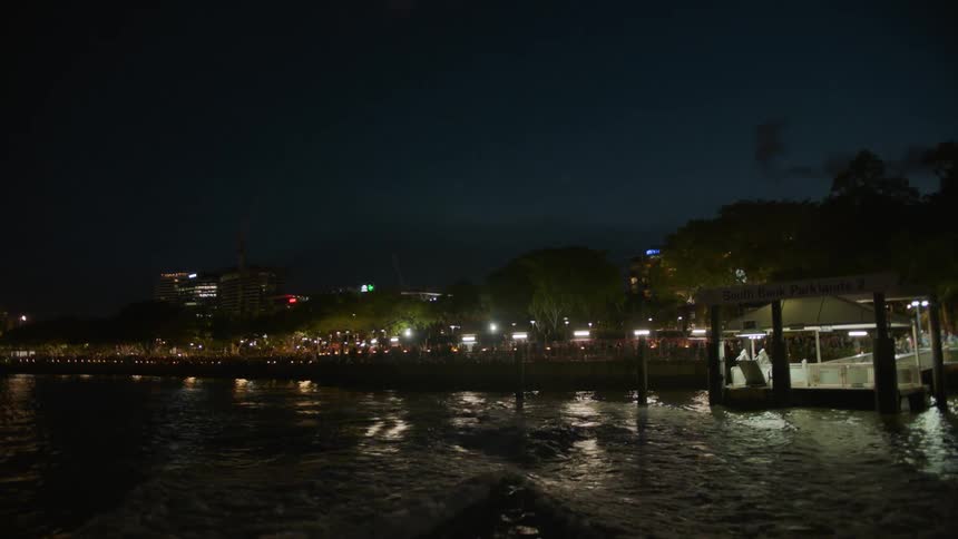 View traveling away from a shoreline at night