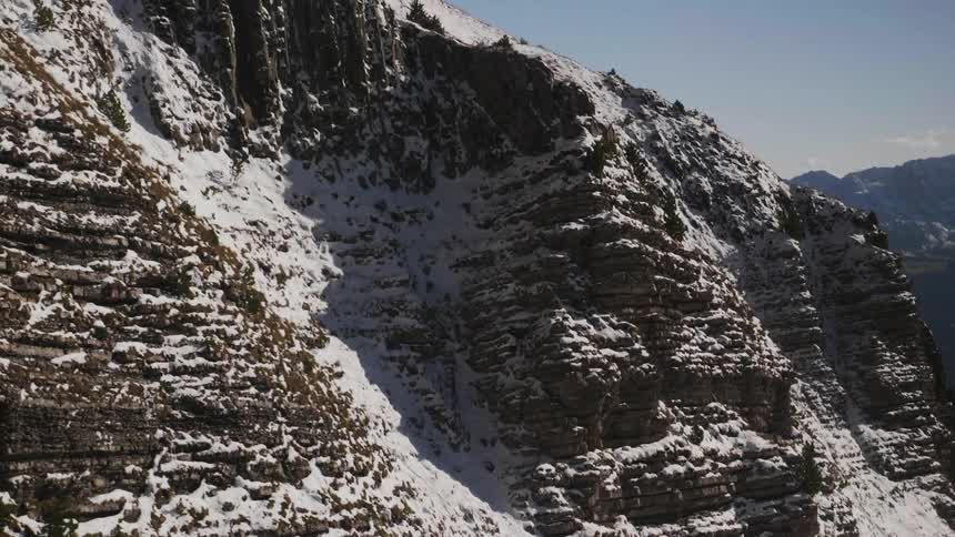 A rocky, snowy mountain
