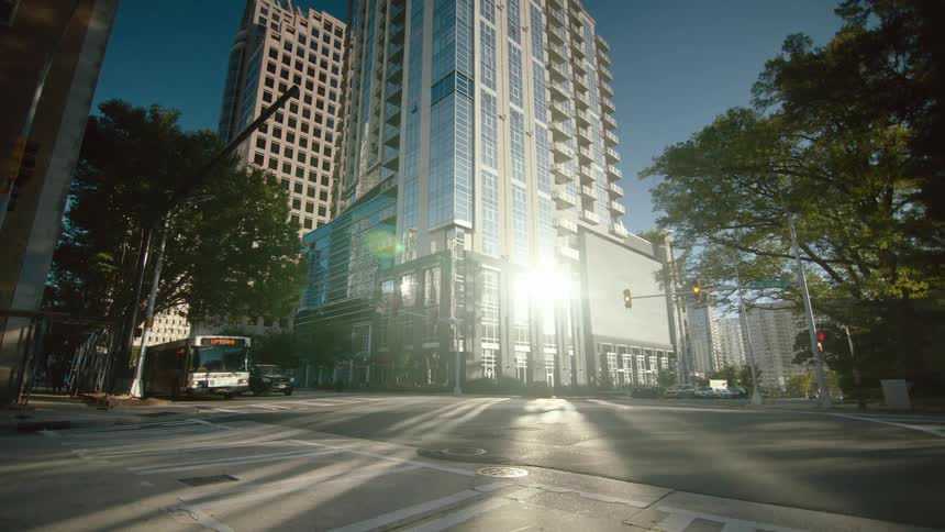 View of a deserted downtown city on a sunny day