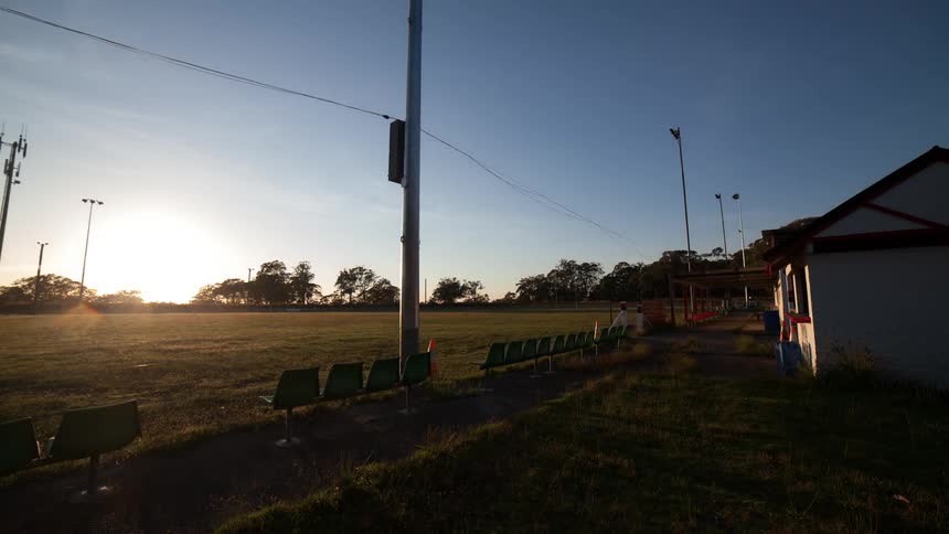 A practice field at sunrise