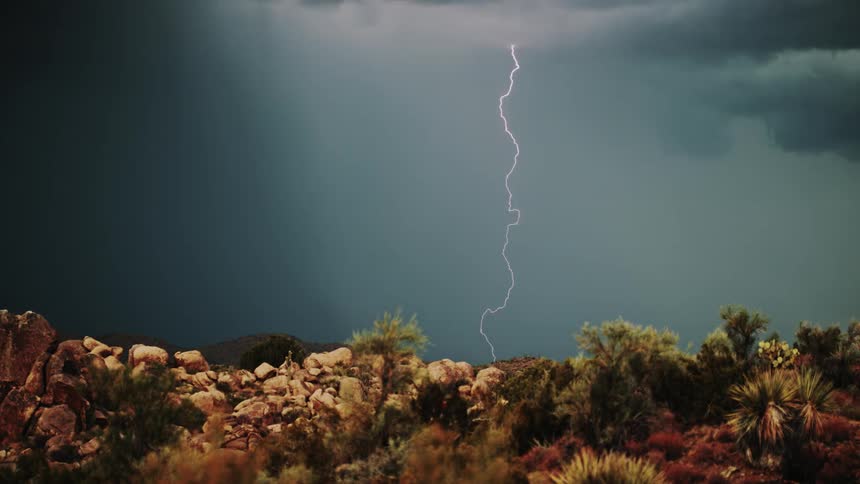 Lightning strikes a desert