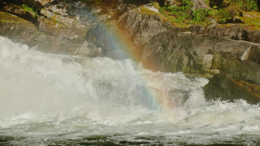 A rainbow over a waterfall