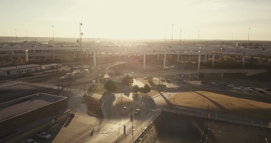 A busy highway at sunrise