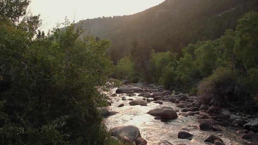 Water flowing through rocks in nature