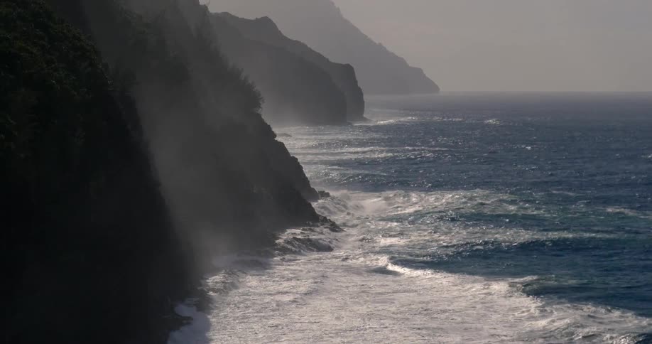 Waves rolling against a rocky shore