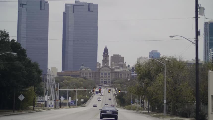 Street leading downtown into a city