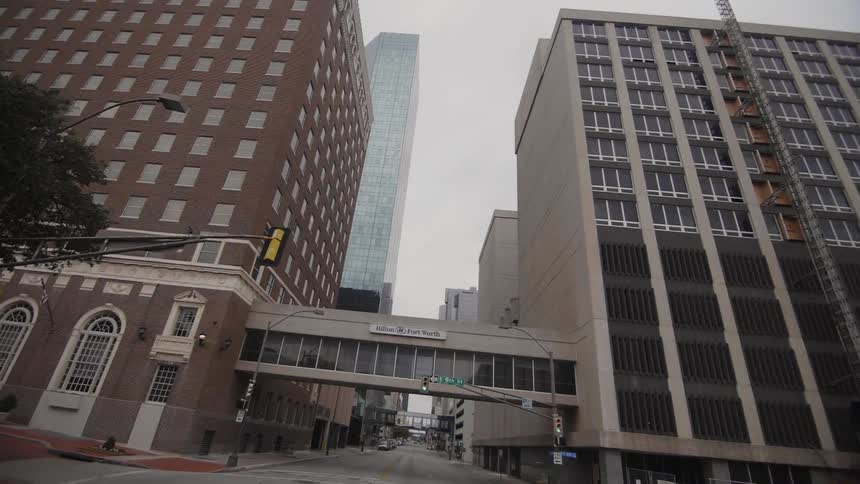 Two buildings connected by a walkway