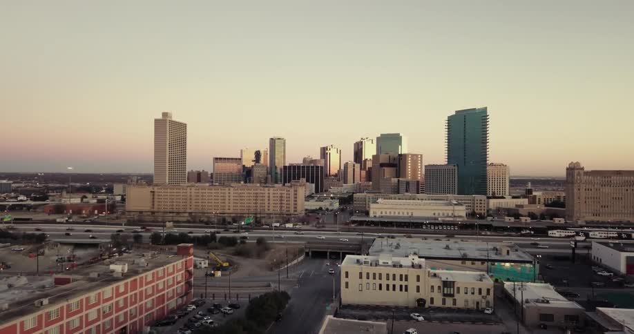 A city at sunrise