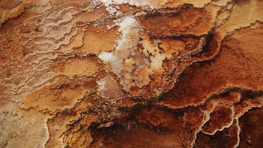 Minerals settle in layers of sediment in a spring