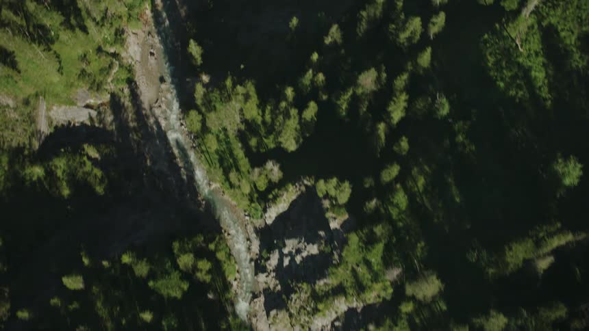 A river through forested mountains