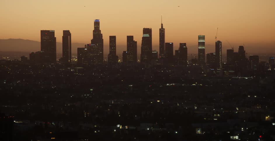 A city at sunset