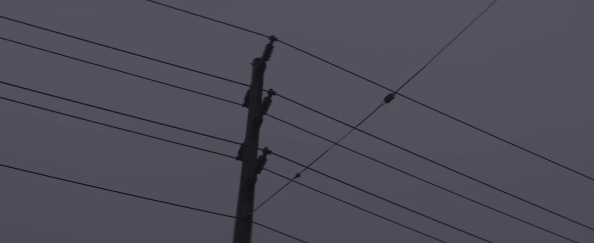 Power lines and a telephone pole on an overcast day