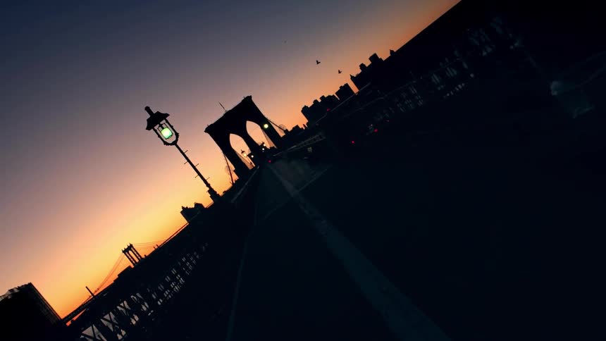An empty bridge at sunset