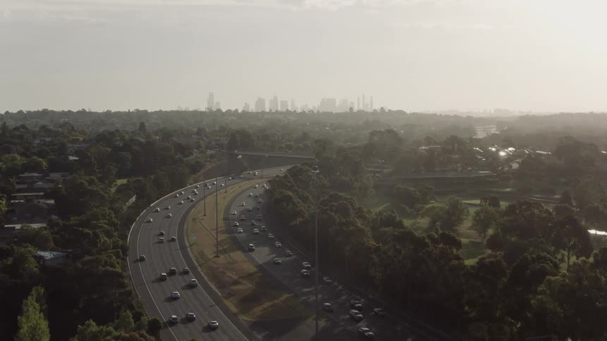 A busy freeway through the trees