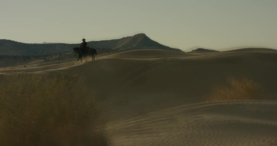 Man riding a horse on sand dunes