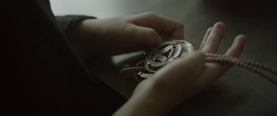 A young boy is examining a bolo tie he holds in his hands