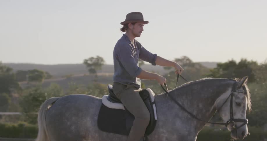 A man climbs atop a horse