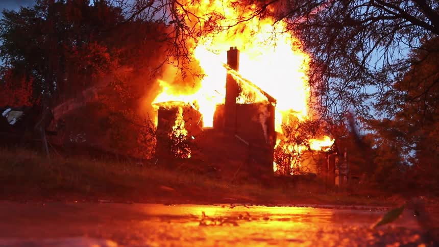 The house ahead is on fire