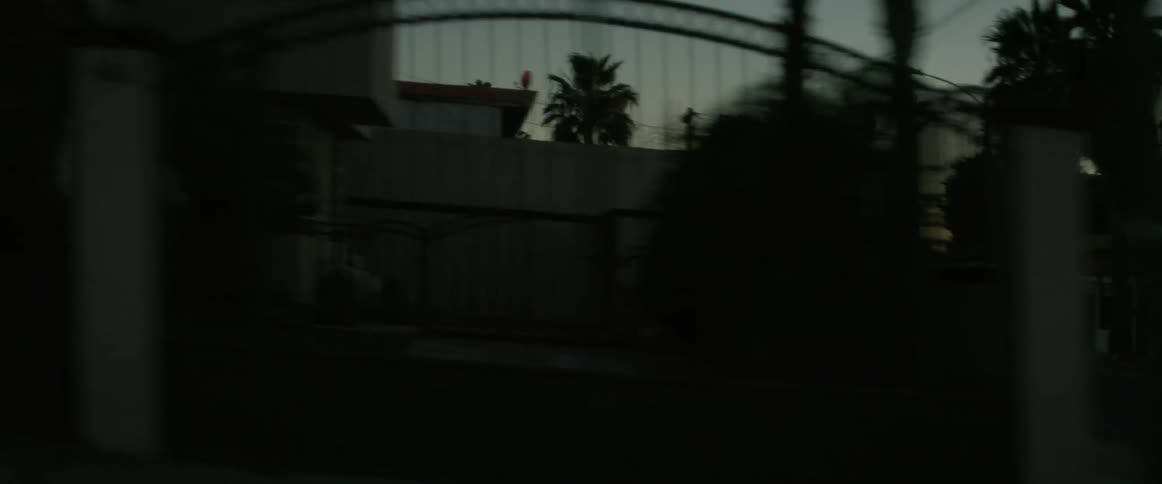 Driving down a neighborhood road at sunset