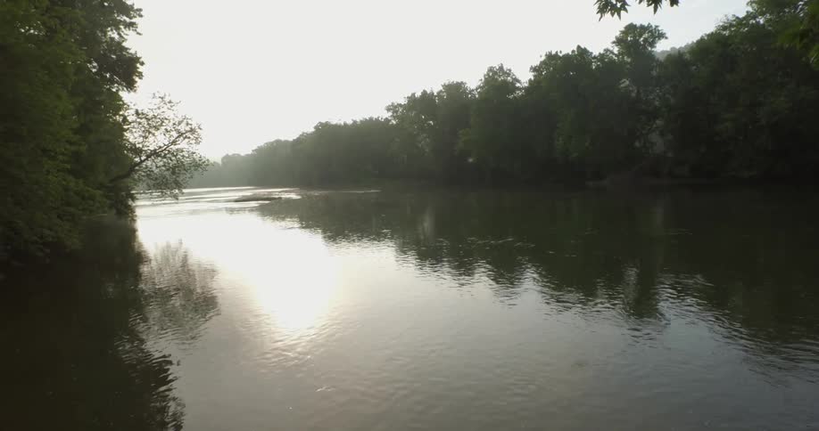 Overhead view of a tree lined lake