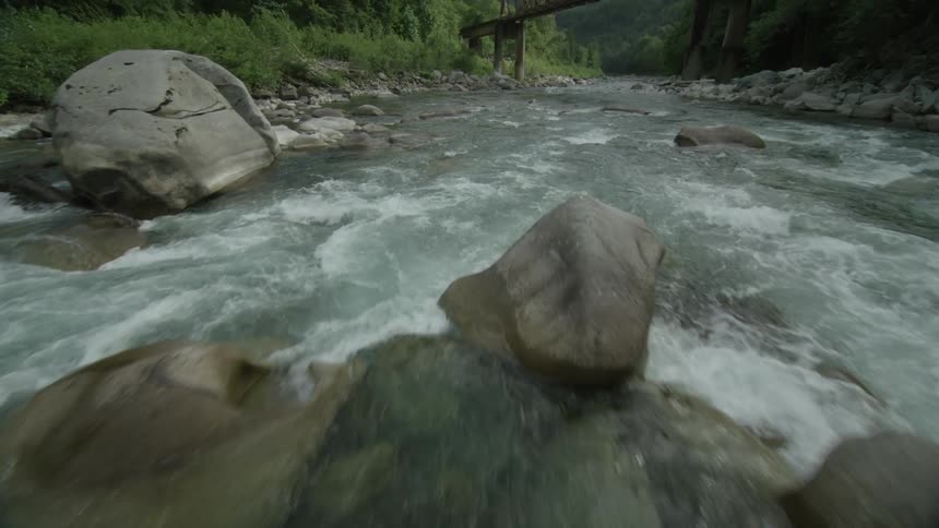 Close up shot of a white water creek