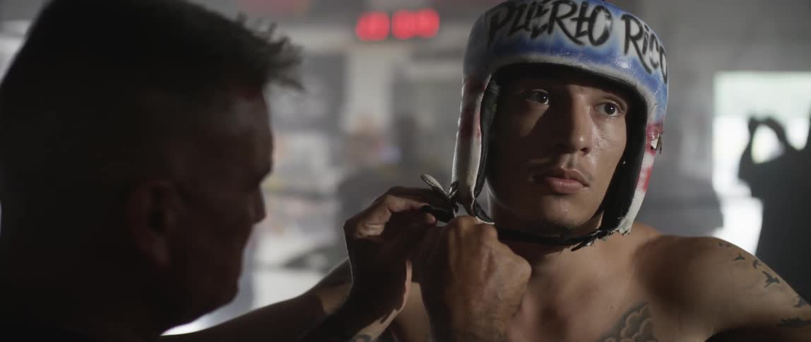 A person having the helmet secured