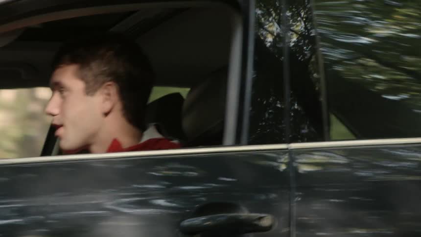 A man drives a car on a summer day